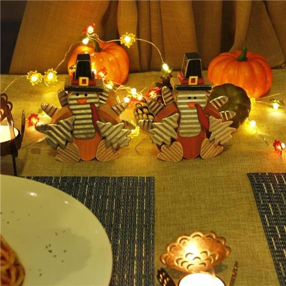 4 Pieces Thanksgiving Turkey Decoration, Wooden Indoor Standing Tabletop, Small - Picture 4 of 6